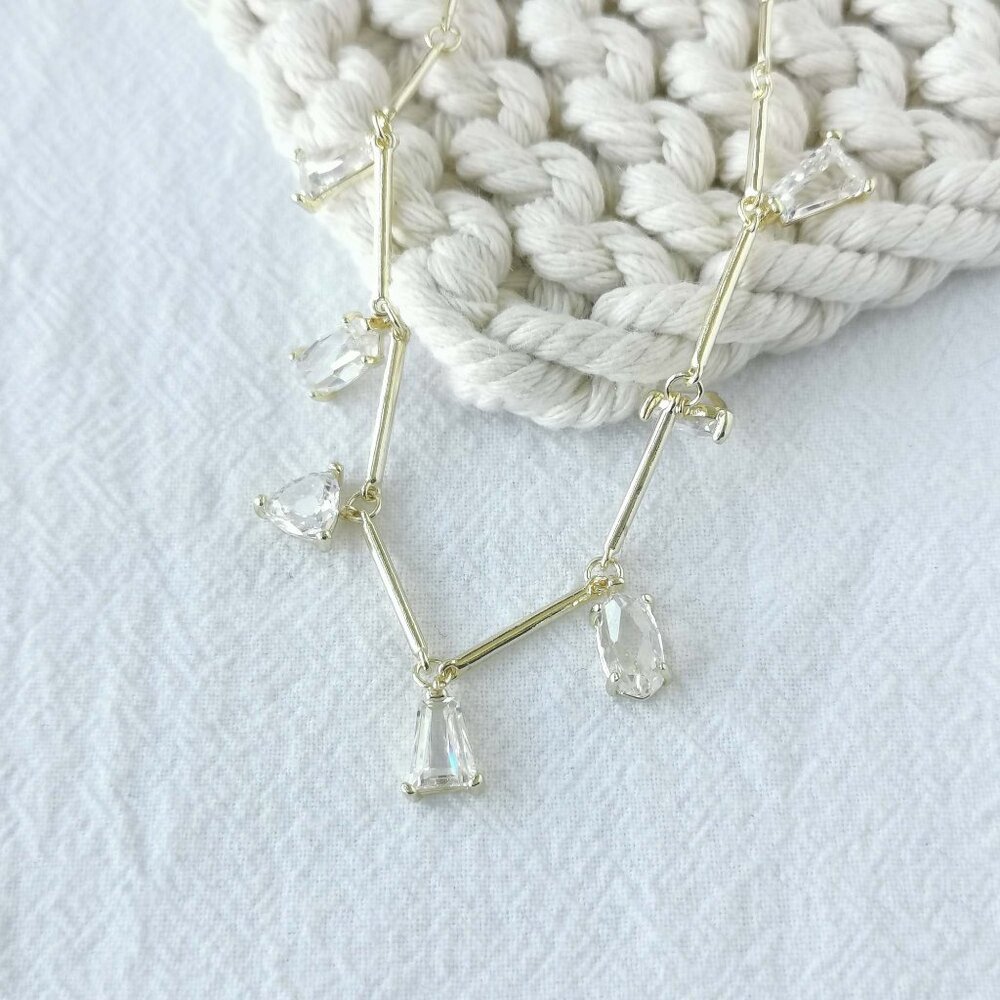 Authentic Kendra Scott Blair Gold White Crystal Jewel Strand Necklace